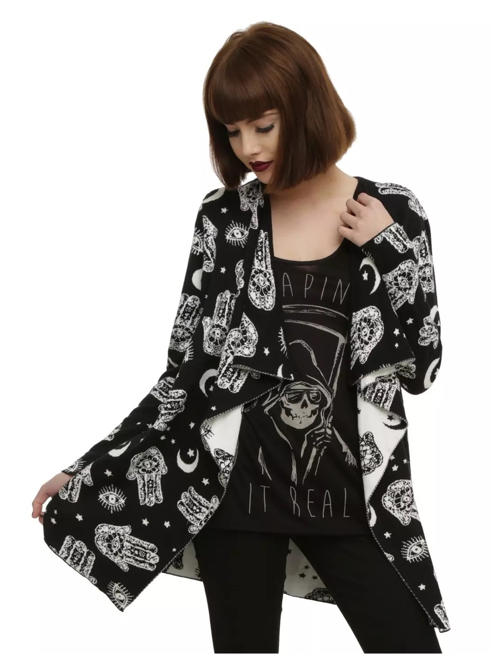 Hot Topic Hamsa Hand Flyaway Open Front Cardigan